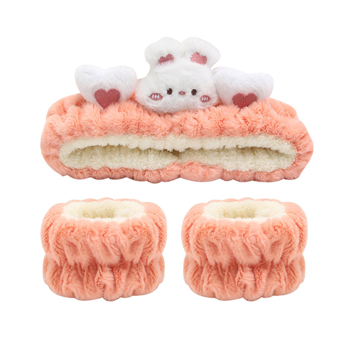 3-delige set make-up hoofdband polsbandje set schattige dieren gezicht wassen schoonmaken spa hairhand voor vrouwen: Roze