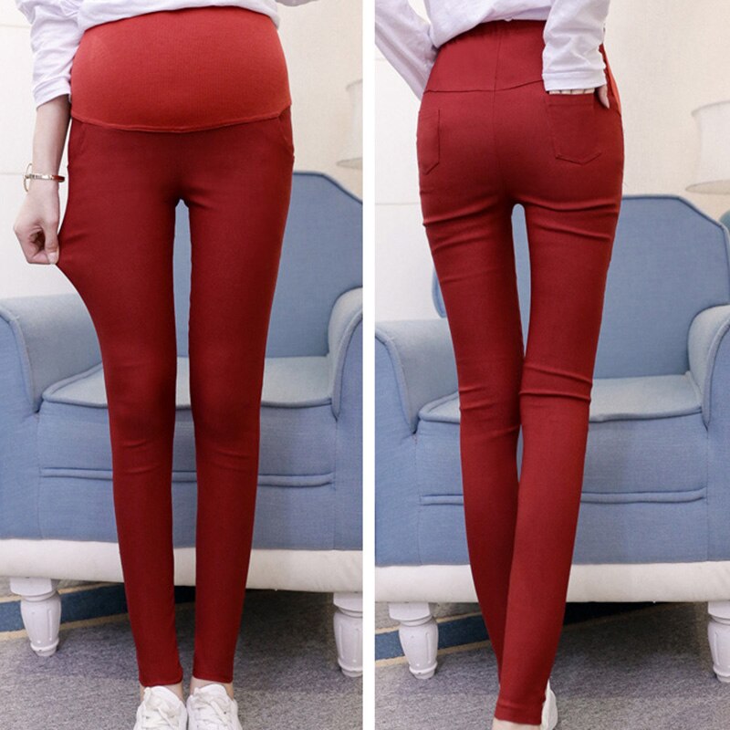 Leggings över magen för gravida kvinnor med stretchfötter pennbyxor  m09