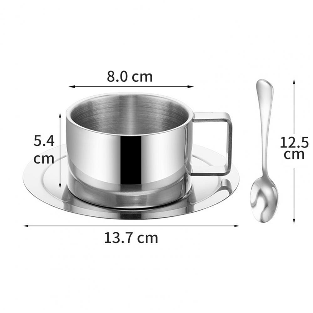 Stainless Steel Double Layer Coffee Cups Mug And Saucers Spoon Sets With Box Tea Soy Milk Breakfast Mugs Dessert Plate