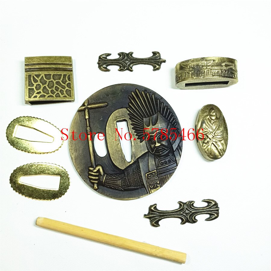 A Set Japanese Samurai Theme Sword Hand Guard for Katana/Wakizashi/Tanto Accessory Tsuba+Menuki+Fuchi+Kashira+Handle+Habaki+Sepp: B