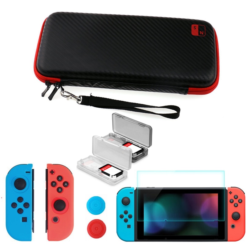 For Nintend Switch NS Console Carrying Storage Bag Tempered Glass Screen Protector Shell + Silicone Case for Joy-Con Accessories