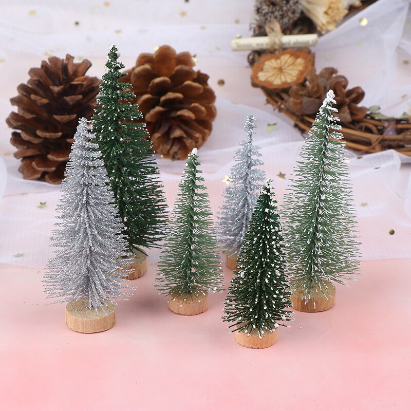 3 Stuks Kerstboom Mini Pijnboom Met Houten Basis Diy Thuis Tafel Top Decor Miniaturen S/L (7/9Cm)