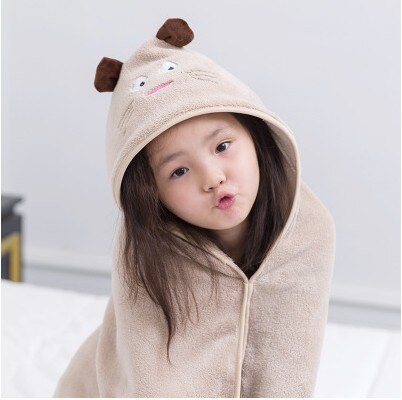 Capa de animales de dibujos animados para niños, Toalla de baño de bebé, manta de bebé, toalla de playa, capa de baño de bebé: khaki cat