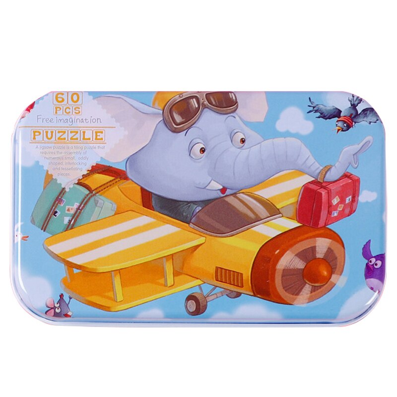 60 Pieces Wooden Puzzle Toys for Children Cartoon Animal Vehicle Wood Jigsaw Baby Montessori Educational Toy Kids Christmas: 353