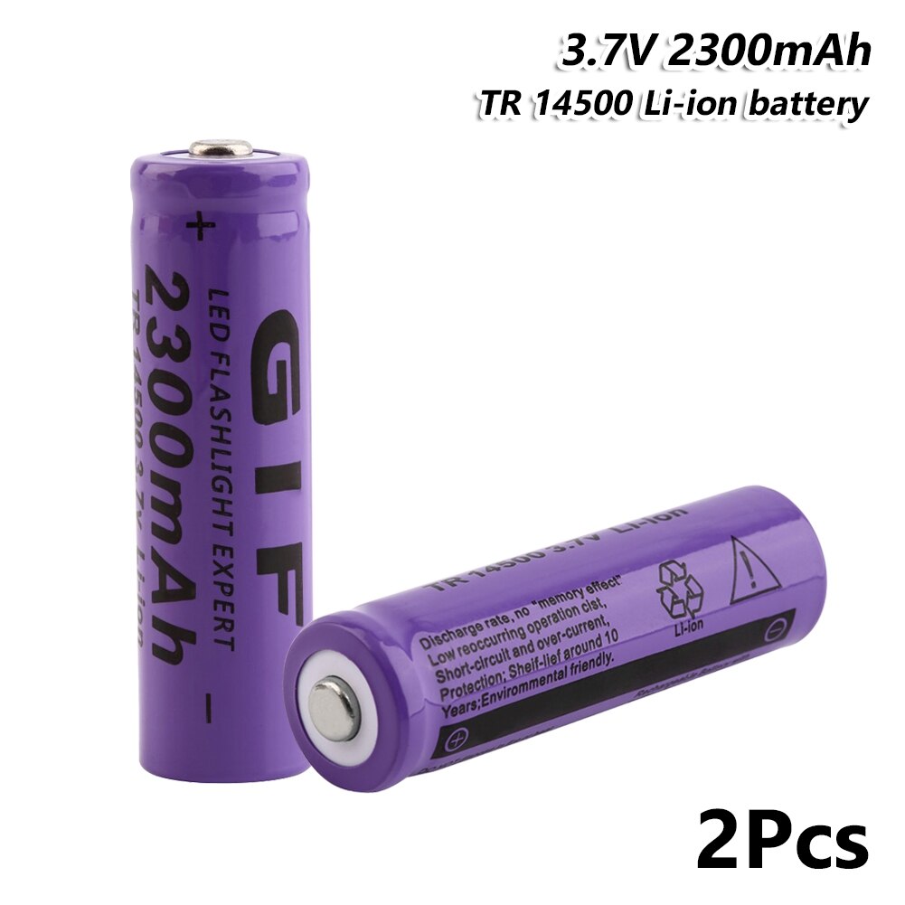 GIF 14500 Rechargeable Lithium Li-ion Battery 2300mAh 3.7V Rechargeable Cell For Torch Mini Fan Gamepad Torch LED Flashlight: 2 Pcs