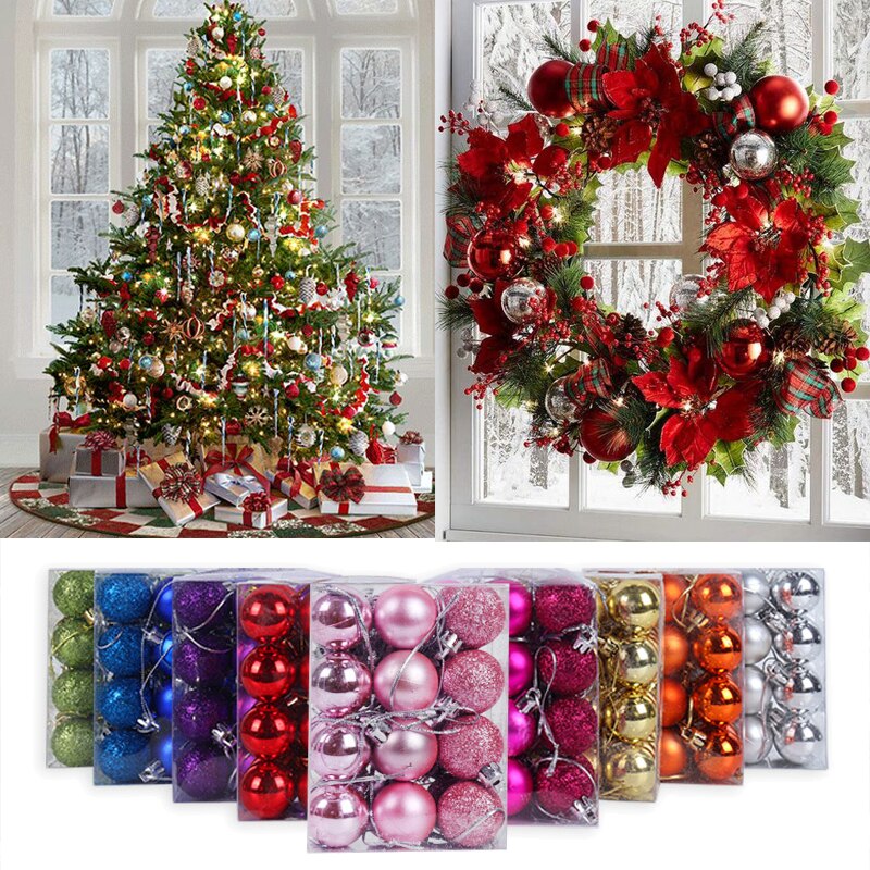 WEIGAO 24pcs Christmas Tree toys Decorations Ball Bauble Xmas Party Hanging Ball Ornaments Decorations for Home Year Navidad