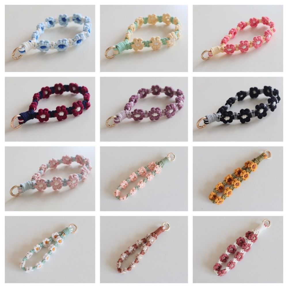 etui na telefon w stylu koreańprzejrzeć boho z sznurkiem, breloczek robić kluczy, opaska na nadgarstek robić telefonu, pleciony brelok z kwiatkiem stokrotki, zawieszka robić torby.