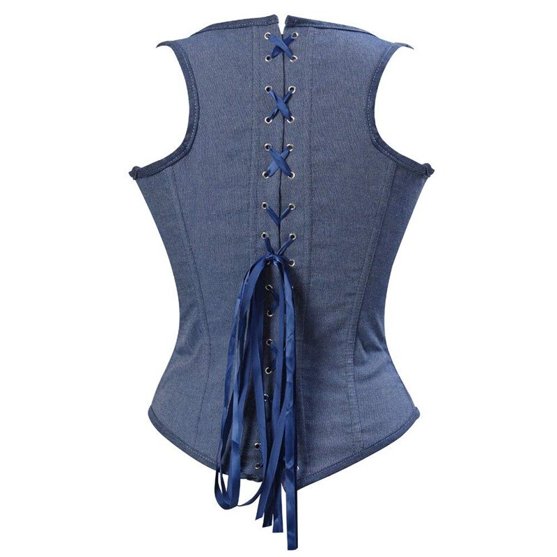 corset underbust cincher bustier plus size denim blue corset straps vest lingerie sexy korsett women's clothing jacket