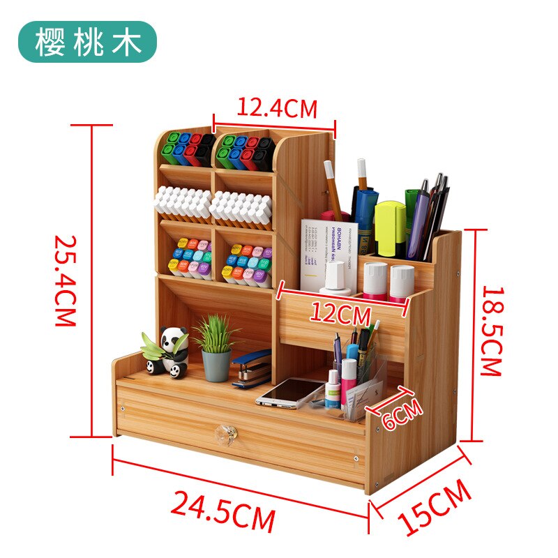 Desktop Pen Holder Wooden Pencil Organizer Students Stationary Storage Box Office School Stand Case Cosmetic Makeup Supplies: B17-Wood Color