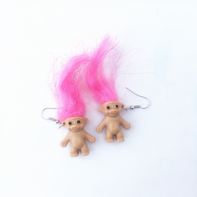 Retro Crazy Doll Statement Earrings Cute Ugly Baby Dangle Earrings Multicolor Hair Weird Doll Women Jewelry