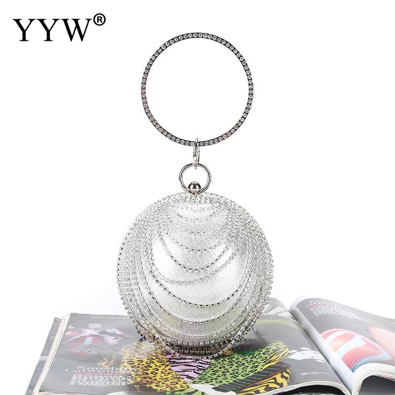 Sliver ball bag clutch Mini Tassels Clutch Diamonds Rhinestone Ring Handbag Clutches Round Ball Evening Bags For Women: silver 2