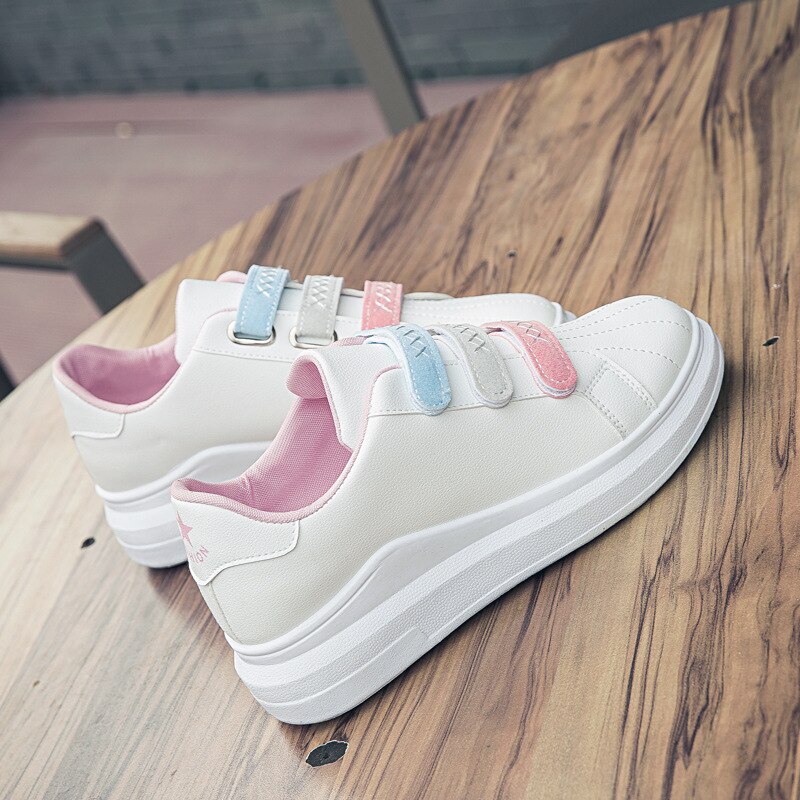 Dam sneakers färg kardborre plattform vit sneakers vårstil vild trend student sport fritidsskor damskor: Vitrosa / 6.5