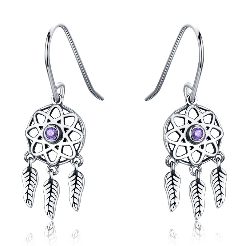 WOSTU 925 Sterling Silver Dreamcatcher Dream catcher Earrings for Women Brand Earring Bohemia Boho Jewelry CQE394: Default Title