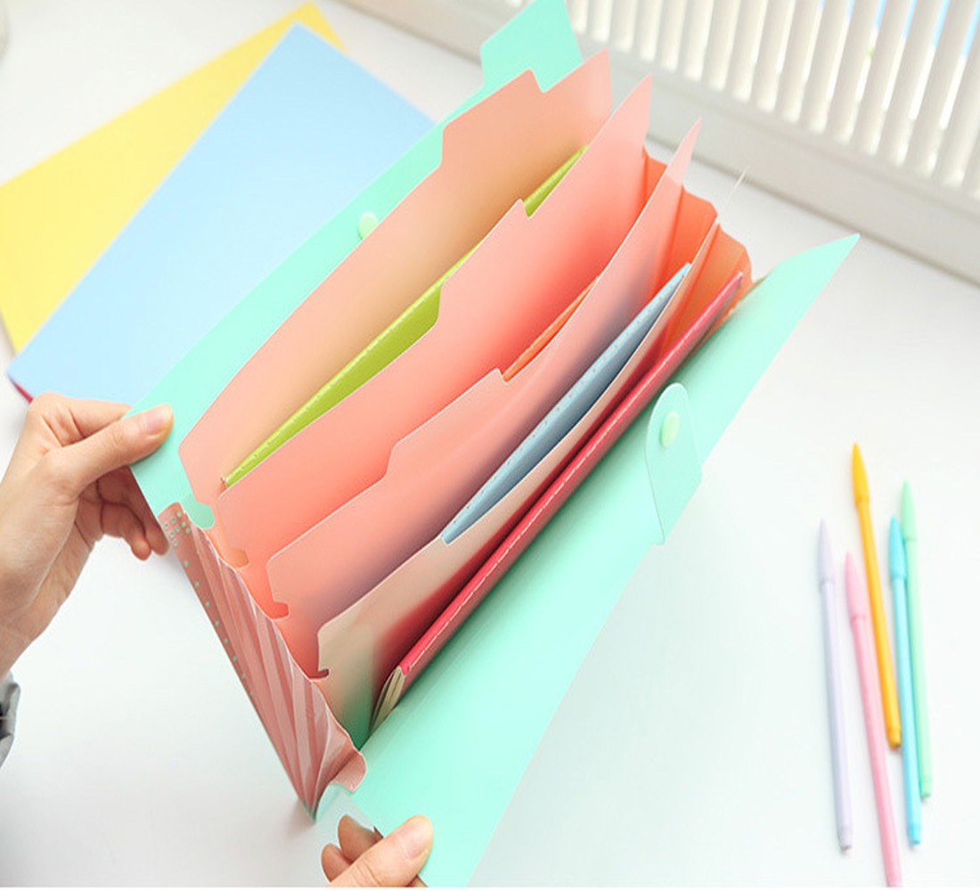 A4 Bestand Document Bag Pouch Bill Map Houder Organizer Fastener Kantoorbenodigdheden Verse Snoep Kleur Multi-layer Bestandsmap bestand