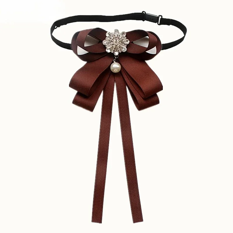 Retro Stof Strikje Strass Parel Kraag Pinnen voor Vrouwen Britse Stijl Handgemaakte Strik Stropdas Sieraden Accessoires: YELLOW