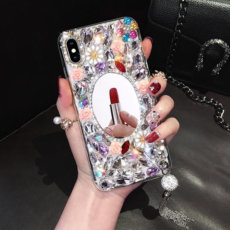 Coque de téléphone miroir strass pour Xiaomi Redmi Note 9s 9 pro Note max 8T 9 9A 10X 7 6 Poco X2 Funda Telefon Kilifi Coque en cristal