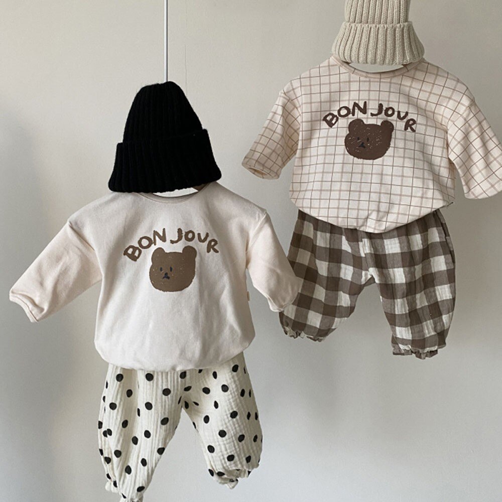 2022 Herfst Baby Meisje Tops Lange Mouw T-shirt Cartoon Beer Print Katoenen Kleding Peuter Kids Jongens Dieptepunt Tee shirts 0-3Y