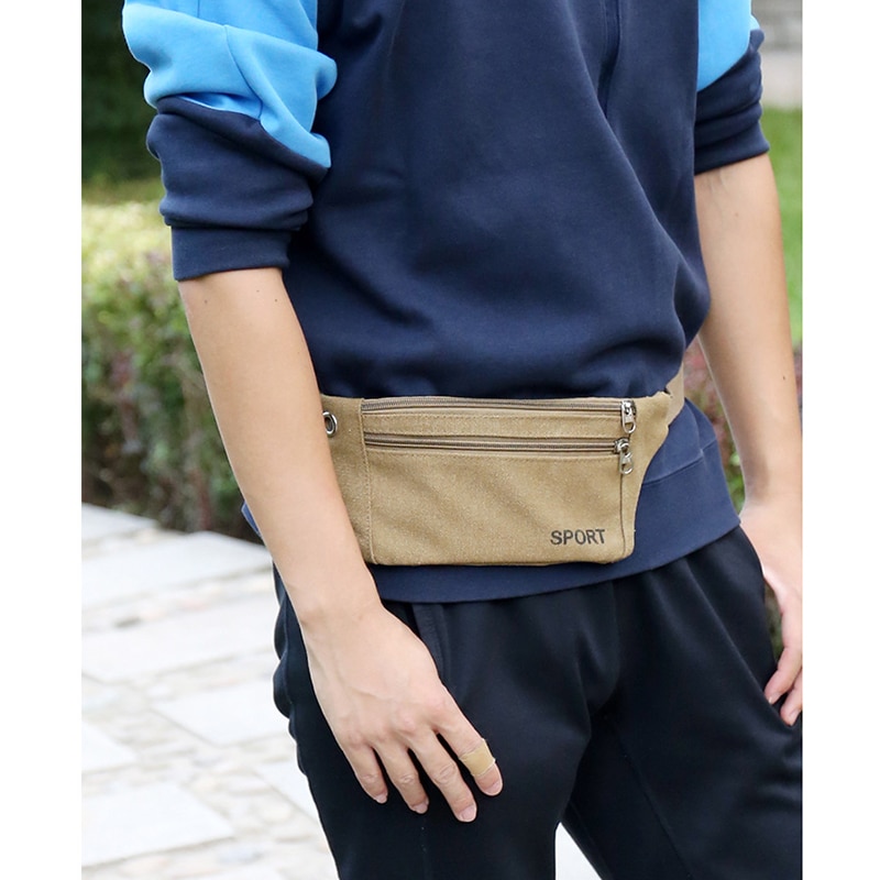 HENGREDA Men Fanny Pack Canvas Waist Bag Travel Bum Bag Women Lightweight with Earphone Hole Anti-Theft Bag Fit 6" Phone