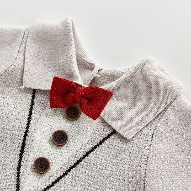 MILANCEL Spring Baby Boys Clothes Toddler Boy Knitwear Front Bow Infant Baby Bodysuit baby Suit