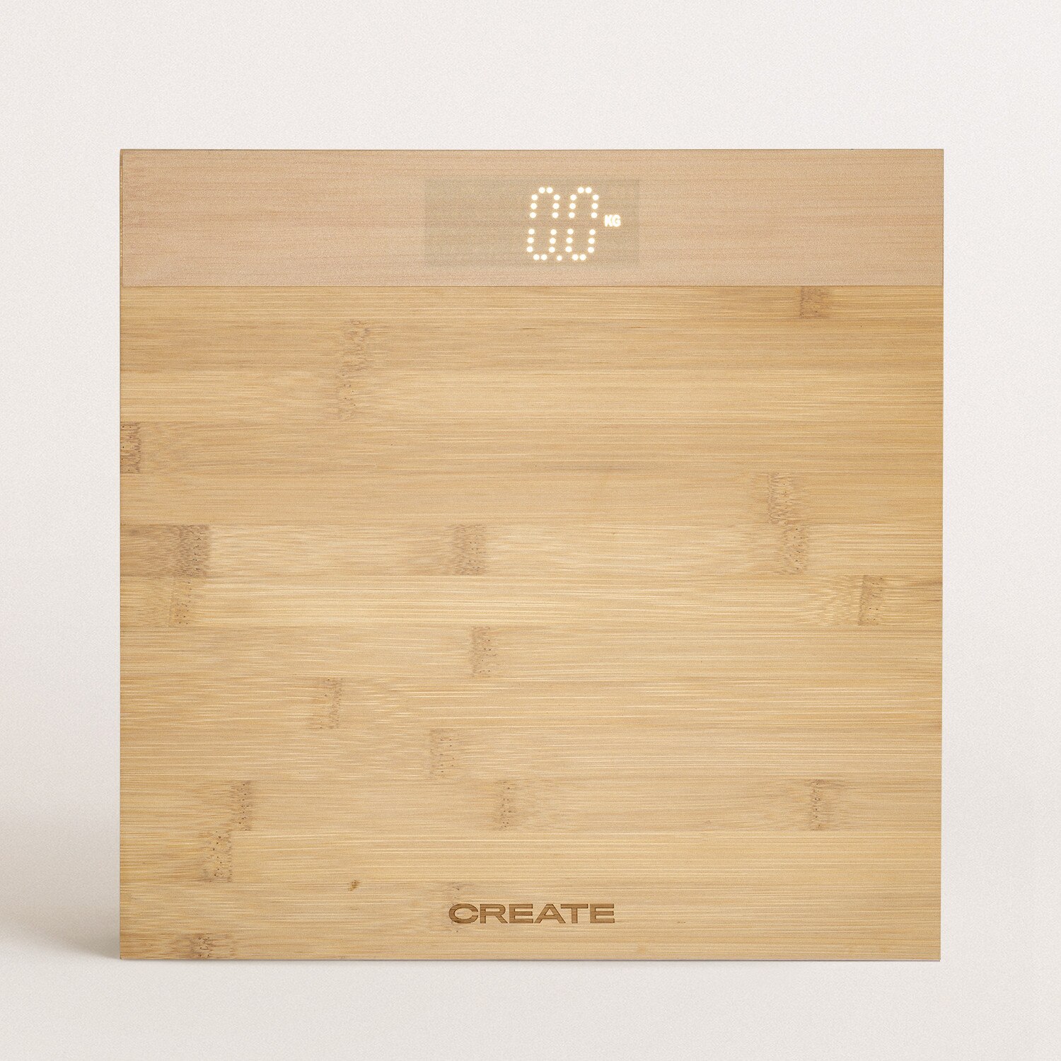 CREATE-BALANCE BODY BAMBOO, Báscula de Baño de Bambú, Hasta 180kg, Cinta Métrica, Pilas Incluidas, Autoapagado