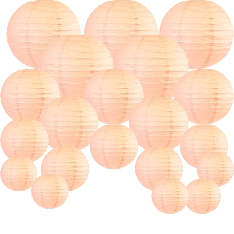 Lanterne chinoise en papier pêche de 6 à 12 pouces, lampions ronds de tailles assorties pour fête de mariage, décoration intérieure et extérieure suspendue, 20 pièces