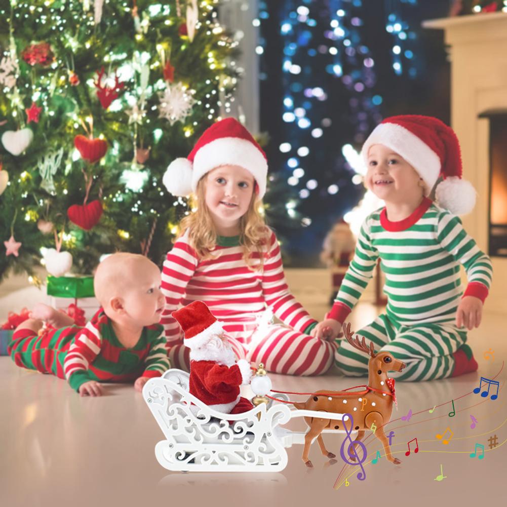 Kerst Elektrische Speelgoed Plastic En Originaliteit Muziekdoos Kerstman Elanden Slee Pop Universele Auto Muziek Xmas Decor
