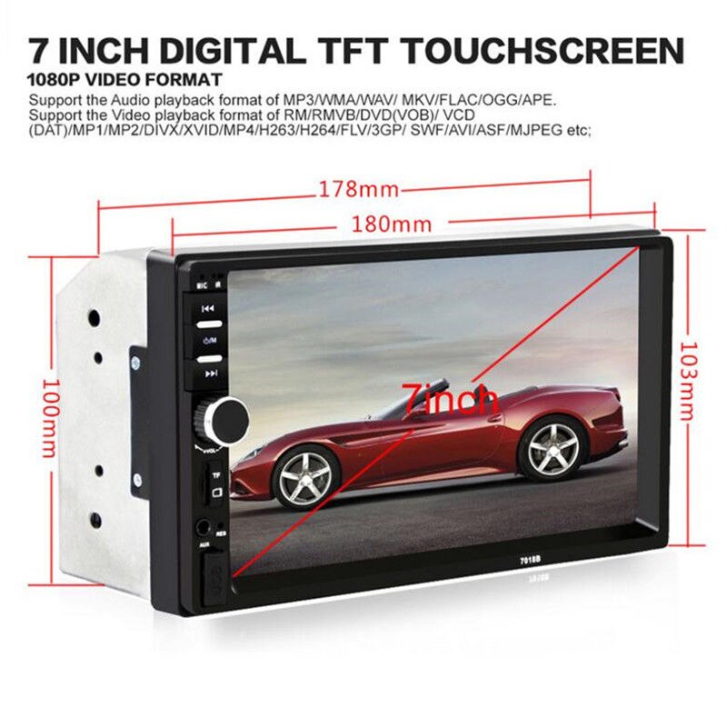 2 Din Car MP5 Player Bluetooth 7 Inch LCD Press Screen Multimedia Car Radio Support Rear View Camera 7018B