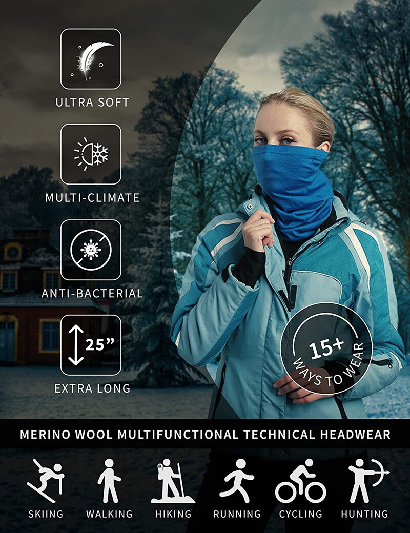 Halsbeenkap Merino Wol Ski Sjaal Mannen Vrouwen Bandana Merino Lichtgewicht Sjaal Wol Gezicht Masker Hoofdband Warm Ring Wrap cover