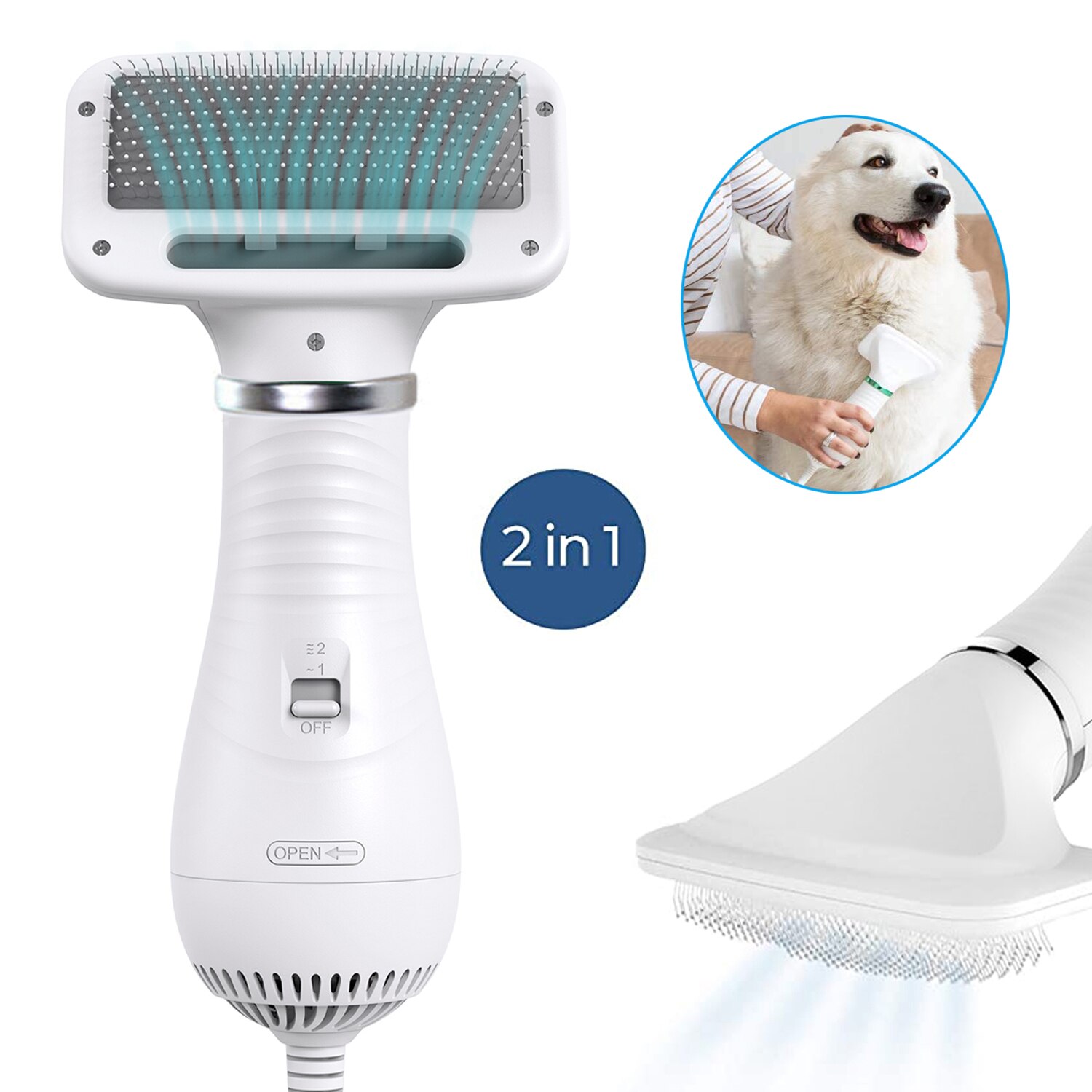 2-In-1 Hond Föhn Kam Grooming Blower Met Verstelbare Temperaturen Instellingen Voor Kleine En Medium honden En Katten