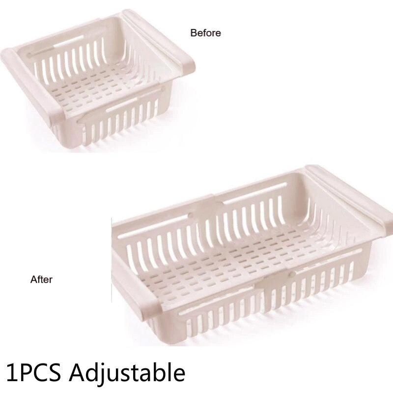 1PCS Fridge Food Organizer Adjustable Storage Rack Organizer Storage Drawer Container Refrigerator Box Rack Fridge Storage Shelf: 02 Biege