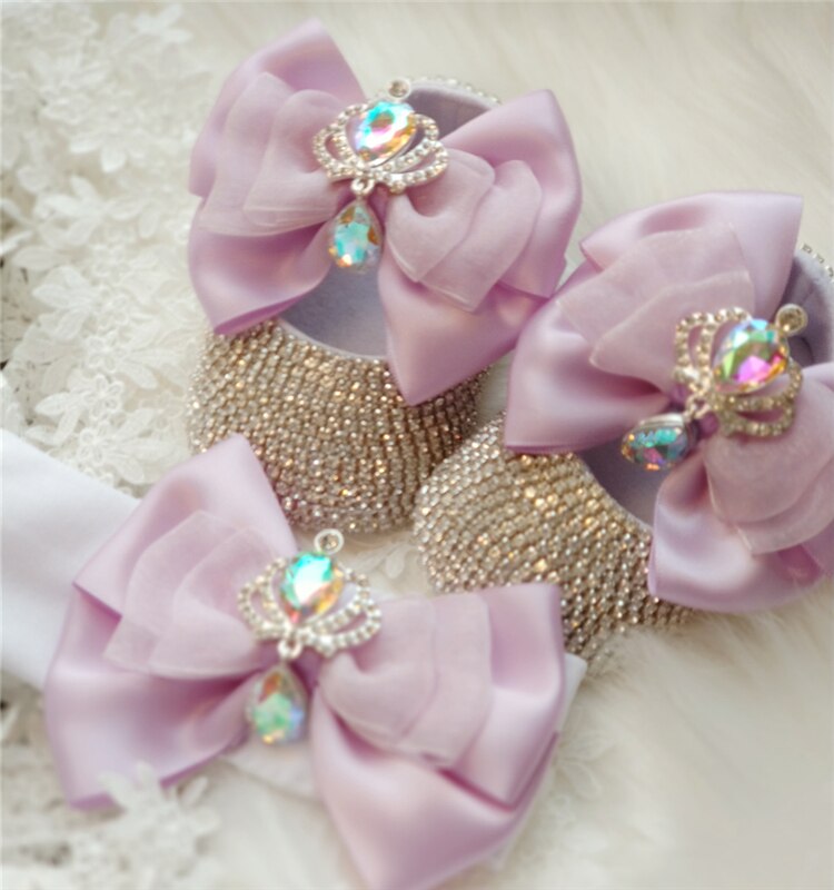 Dollbling Barokke Glam Meisje Eerste Wandelschoenen Golden Crown Exotische Bohemen Unieke Bling Prachtige Strass Baby Wieg Schoenen: purple / 7-12 Months