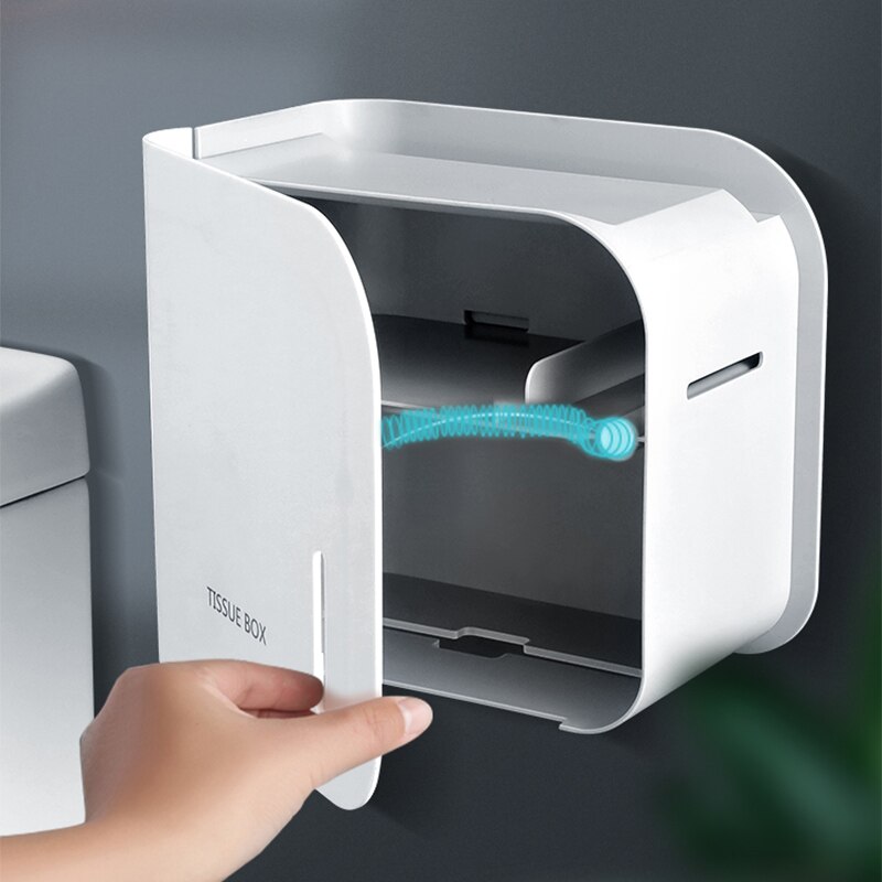 BAISPO-soporte de papel higiénico portátil, caja de almacenamiento impermeable, caja de pañuelos sin perforaciones, soporte de almacenamiento para el hogar, accesorios de baño