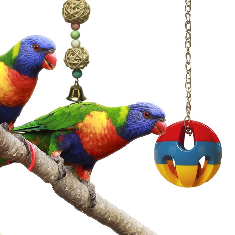 Parrot Toy Set - Hanging Parrot Swing - Wooden And Metal Parrot Swing - Medium Small Parrot Swing Toy - Bird Cage Che