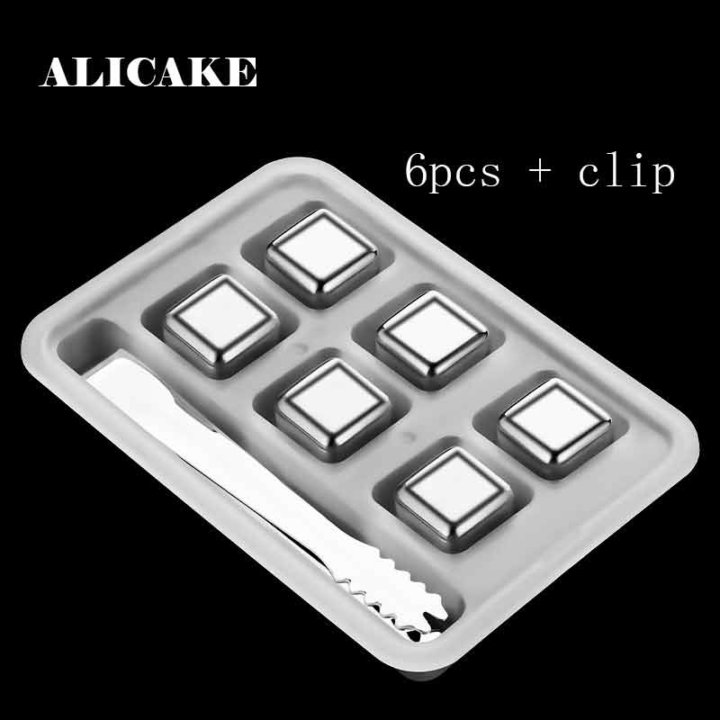 Ice Cubes Food Grade 304 Stainless Steel Metal Bar Whisky Stone Quick-Frozen Ice Wine Beer Cooler Reusable Set With Ice Cube Box: 6pcs