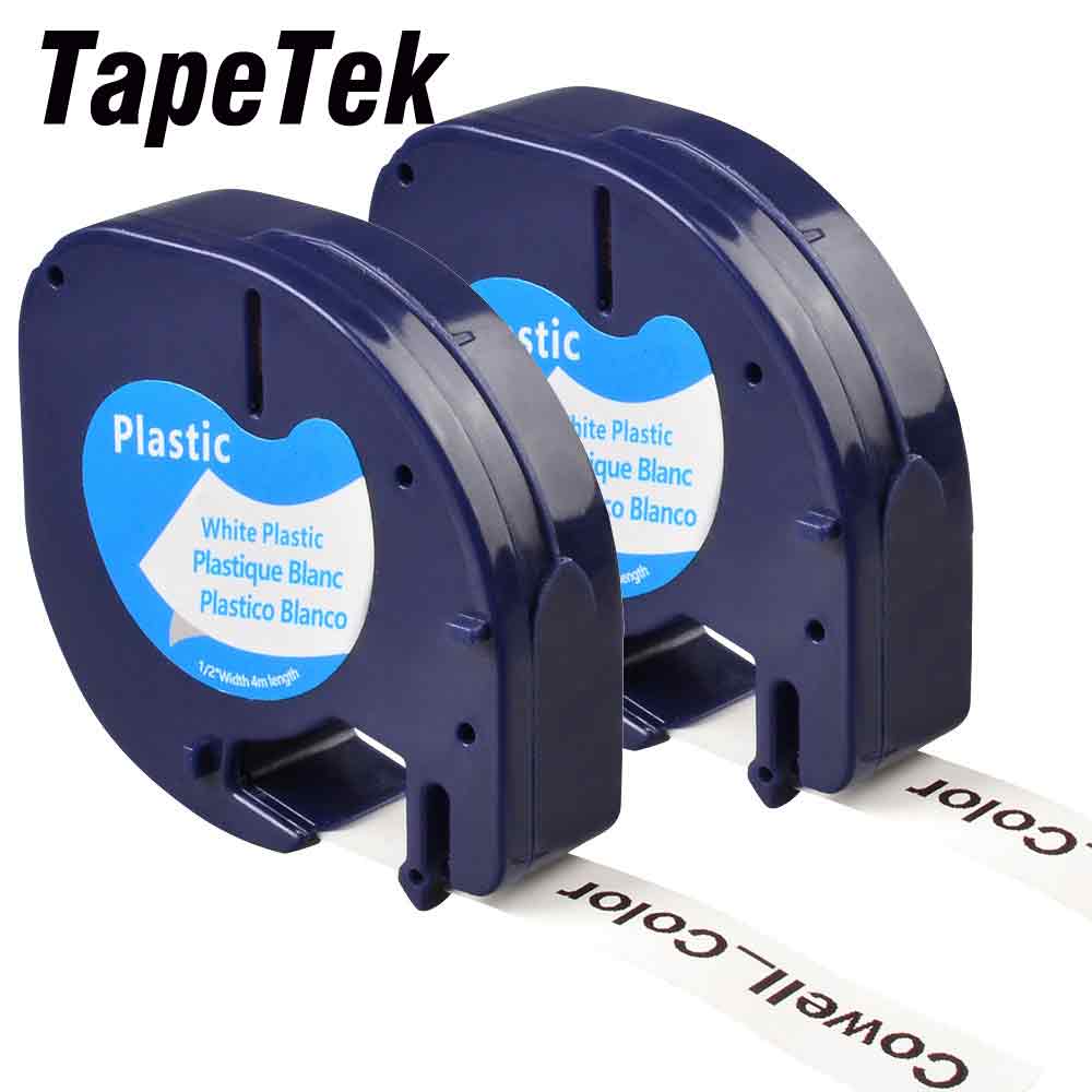 2 Compatible Dymo LetraTag 91201 Black on White (12mm x 4m) Plastic Label Tapes for LT-100H, LT-100T, LT-110T, QX 50, XR, XM,