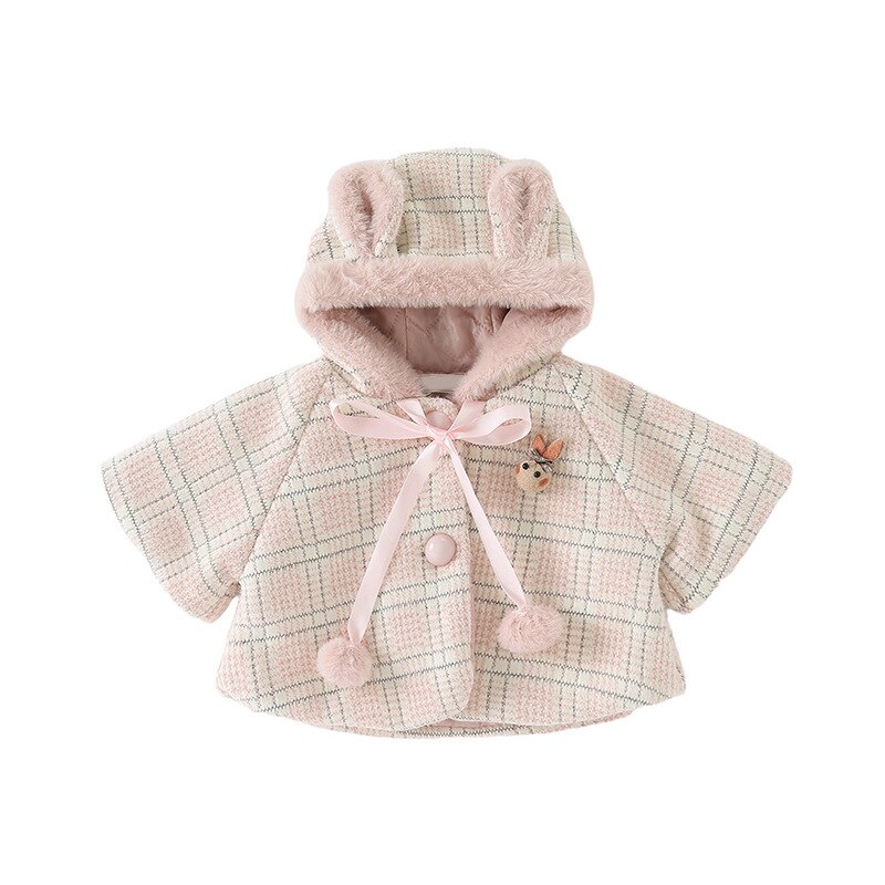 Baby Mädchen Süße Schal Gepolsterte Kapuze Mantel Winter Süße Plaid Nette Strickjacke freundlicher