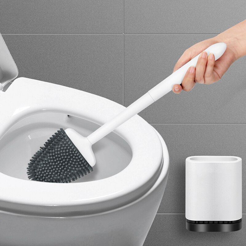 Wall-mounted Toilet Brush Rubber Head Holder Bristle Cleaning Brush WC Bathroom Accessories Home Stuff For Toilet Silicone