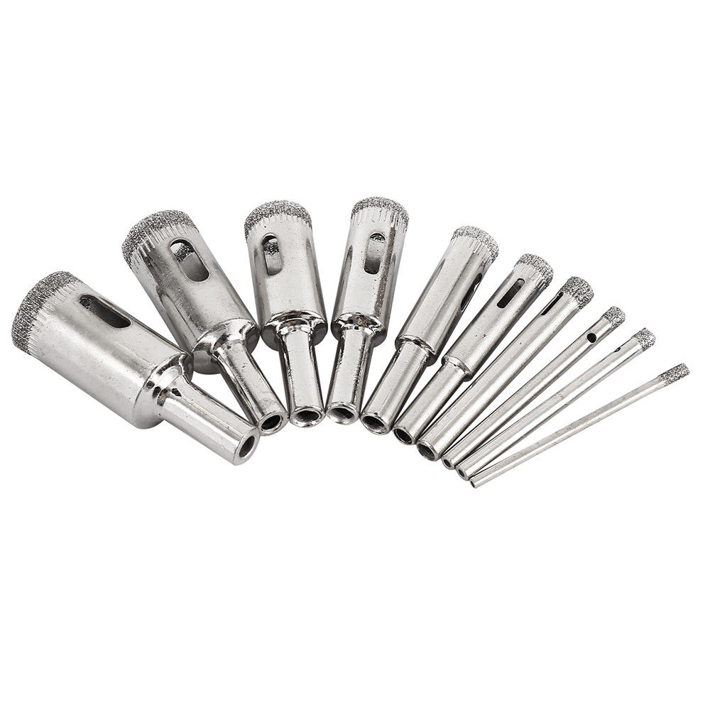 10Pcs Diamond Cutter Hole Saw Drill Bits Set 3-50mm Cutting Tools for Marble/Granite Stone/Porcelain Tile Ceramic Glass