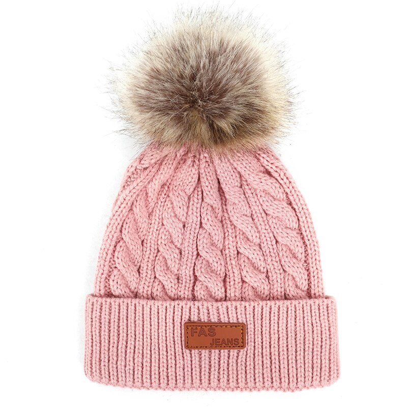 Børns vinterhue drenge og piger pompon læder strik hue varme striber sød sjov baby hat behagelige sombrero ærter