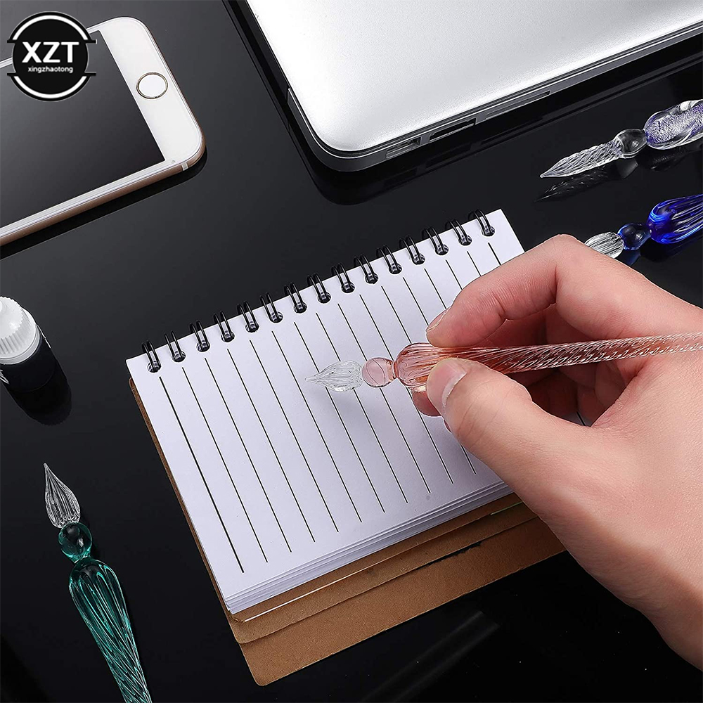 1 buc stilou vintage pentru înmuierea din sticlă, stilou de umplere cu cerneală, stilouri de caligrafie cu mâner, stilouri de sticlă lucrate manual, stilou de pictură artistică, consumabile