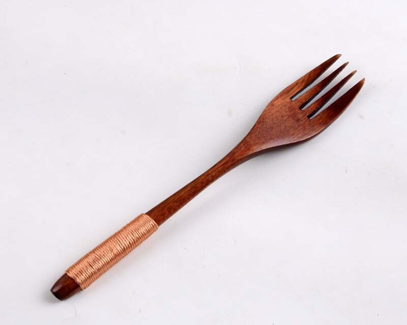 Balleenshiny 1pc fruktgaffel i japansk stil håndlaget buntebånd håndtak dessert spisegafler fire tenner bestikk servise: Brun