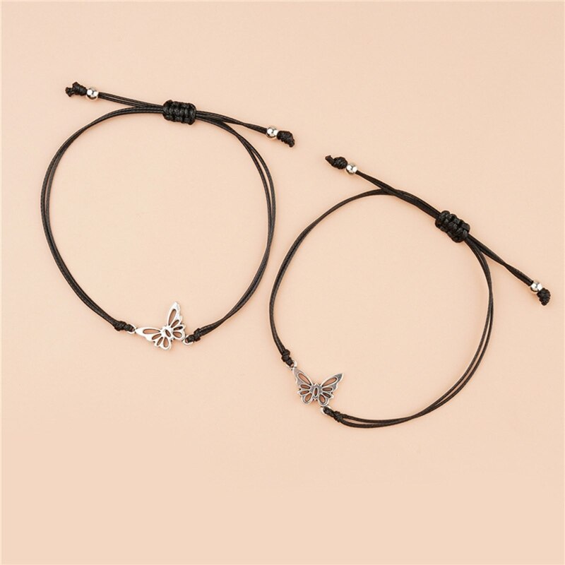 2 pçs/pçs/set correspondência pulseiras oco borboleta charme corda de mão para casal mãe filha cordão ajustável presente significativo