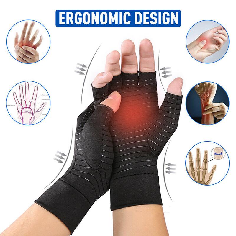 Gants de Compression en cuivre pour l&#39;arthrite, 1 paire, attelle de poignet, soulagement de la douleur des doigts, Support en Fiber de cuivre, gants de thérapie antidérapants