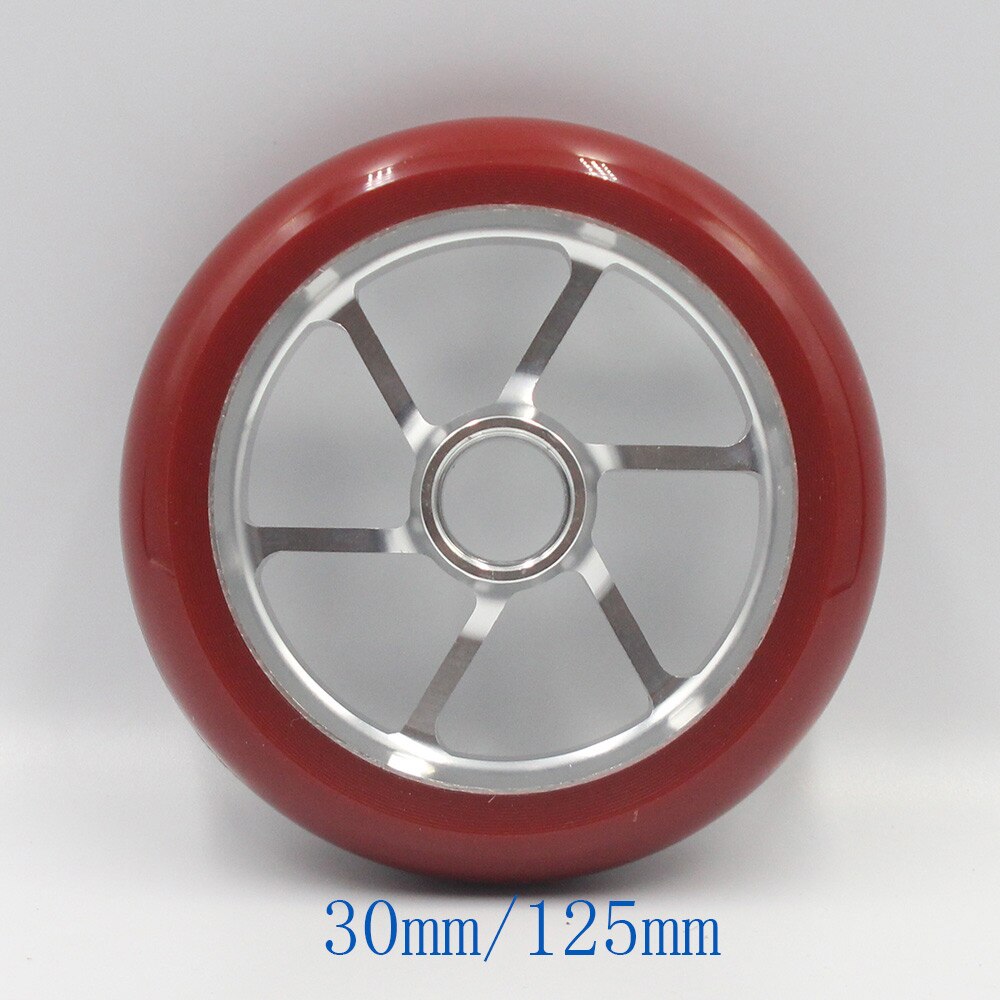 Stunt Scooter Wheels High elasticity PU Aluminium Alloy Steel Hub Scooter Wheel High elasticity Steel Hub Wheels 110mm 125mm: 30mm 2pcs Red Silver