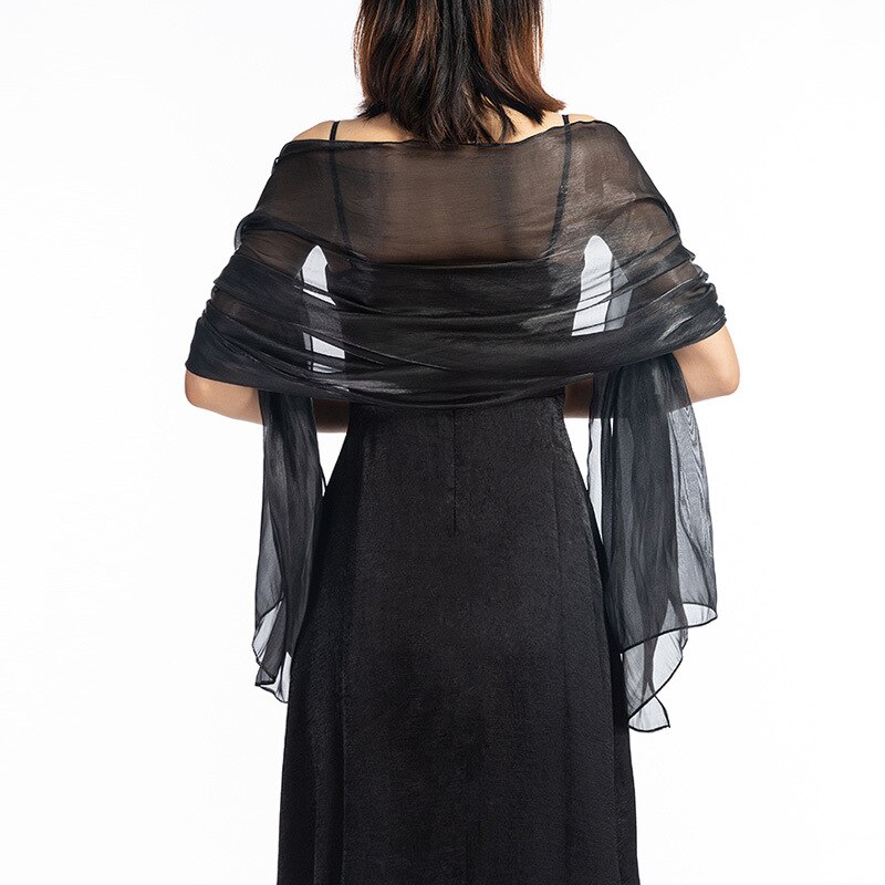 Bryllup sjaler og vikler 170*70 mørkegrå fest aftenkjole bryllup wrap bolero cape sjal ren farve langt tørklæde: Sort