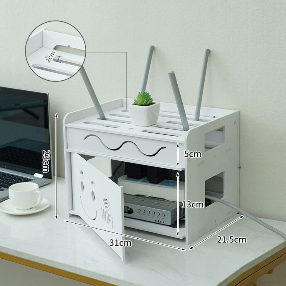 Desk White Wifi Router Storage Boxes Cable Power Plug Wire Office Mounted Shelf Storage Rack DVD Player organizer: 7