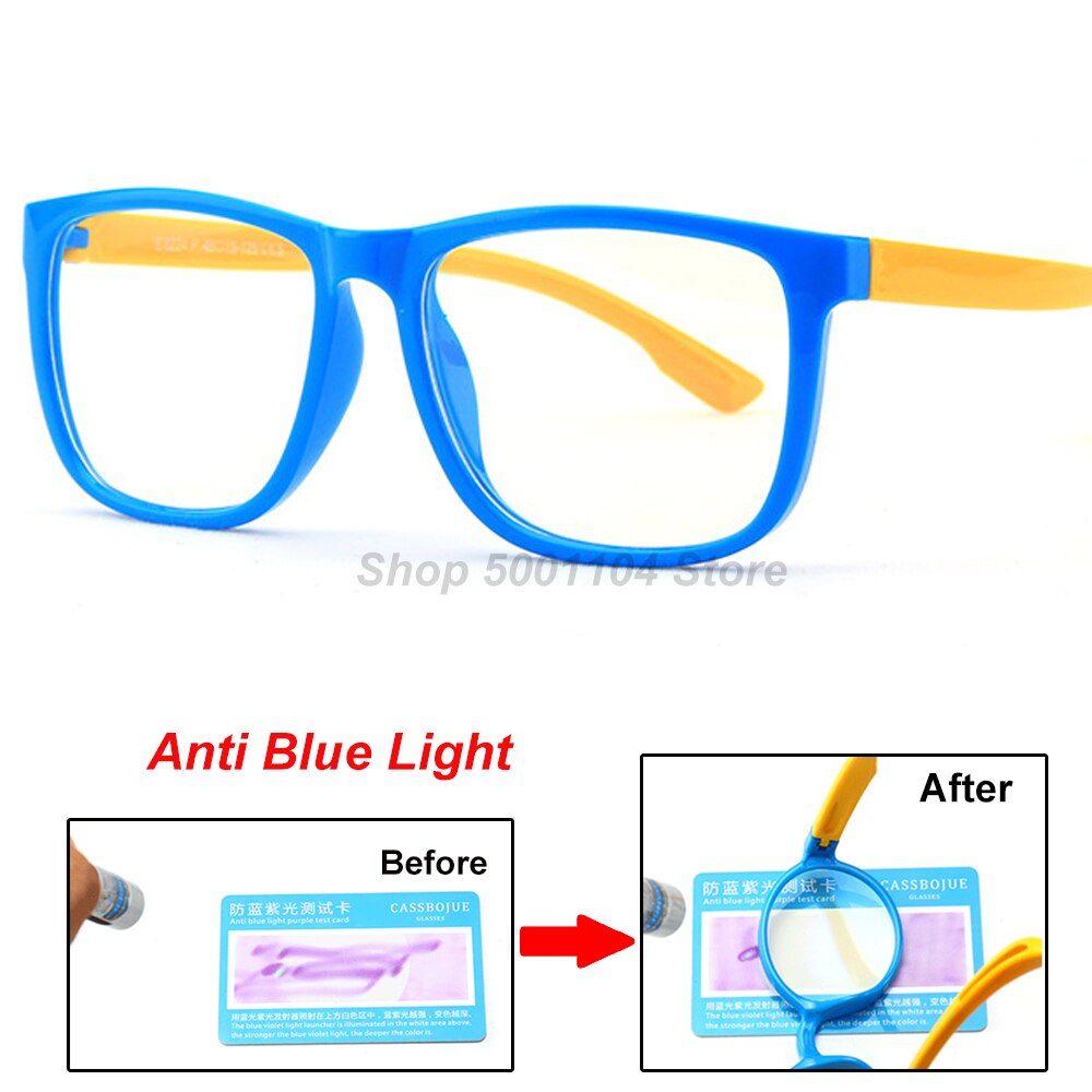 S822 Blue Light Kids Glasses Optical Frame Boy Girls Computer Transparent Blocking Anti Reflective Children Eyeglasses UV: blue yellow
