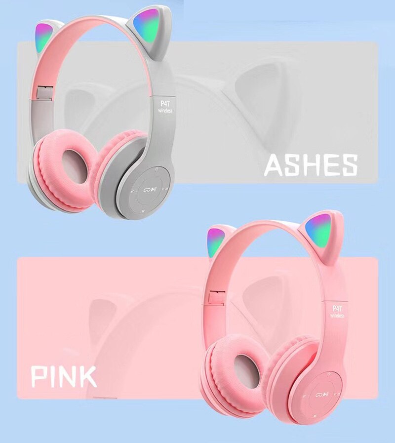 Leuke Kat Oren Bluetooth Draadloze Hoofdtelefoon Met Microfoon Kan Controle Led Kid Meisje Stereo Muziek Helm Telefoon Headset