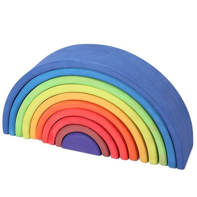Baby Wooden Rainbow Blocks Toy Buliding Balance Game Stacker Montessori Educational Toys Wooden Gym Play Large Size Rainbow Toys: Pine Blue