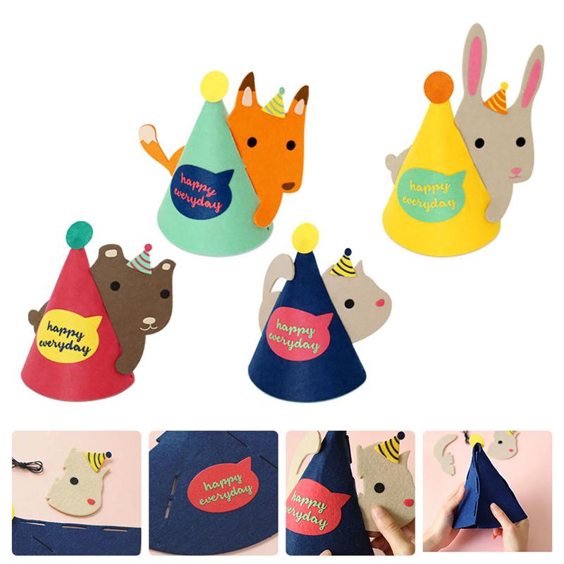 Gorros creativos de cumpleaños para niños, tocado con temática de animales DIY, estilo variado, 4 Uds.